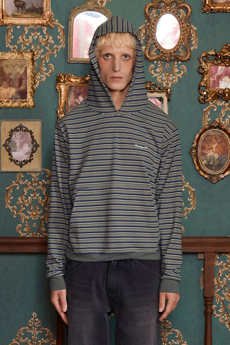 UNALLOYED(アナロイド)の「STRIPE LOGO HOODIE / GREEN(Tops)」