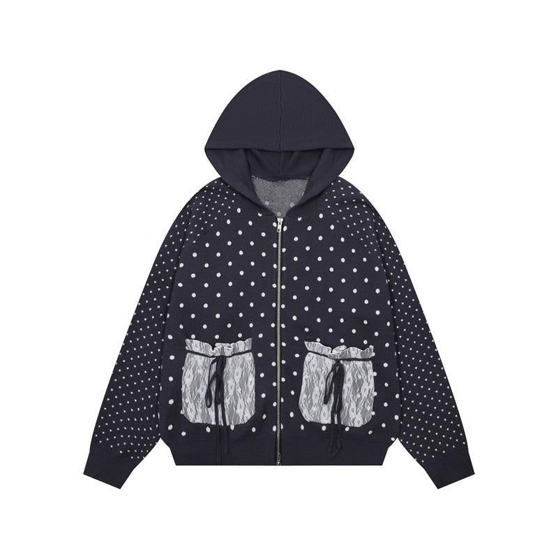 Cozy&Kitsch（コージーアンドキッチ）の「Dot Lace Pocket Hoodie Zip-Up 233197616（Tops）」