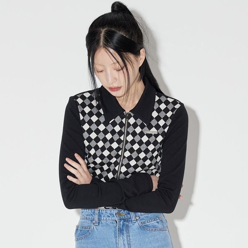 ZEROPLANET（ゼロプラネット）の「ダイアカラークロップジップアップ / Dia Collar Crop Zip-Up [BLACK]（Tops）」
