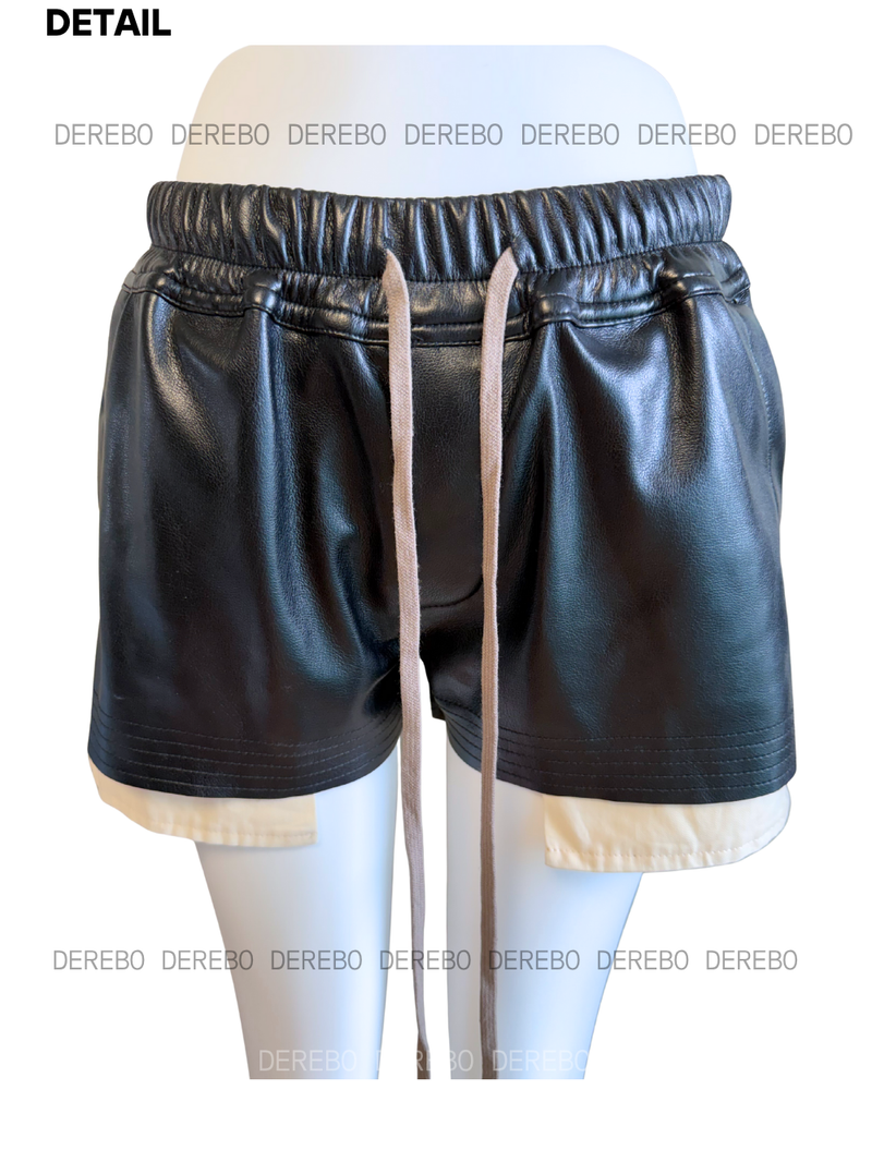 leather open pocket banding short pants