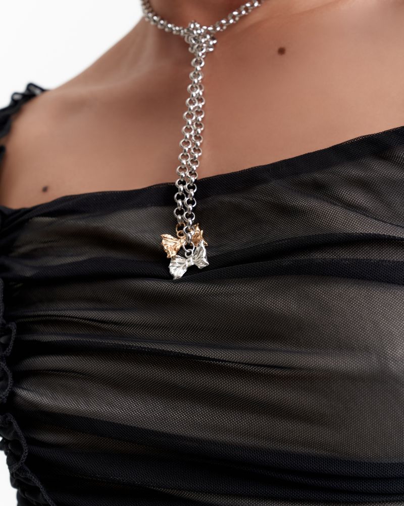 Tied chain ribbon necklace