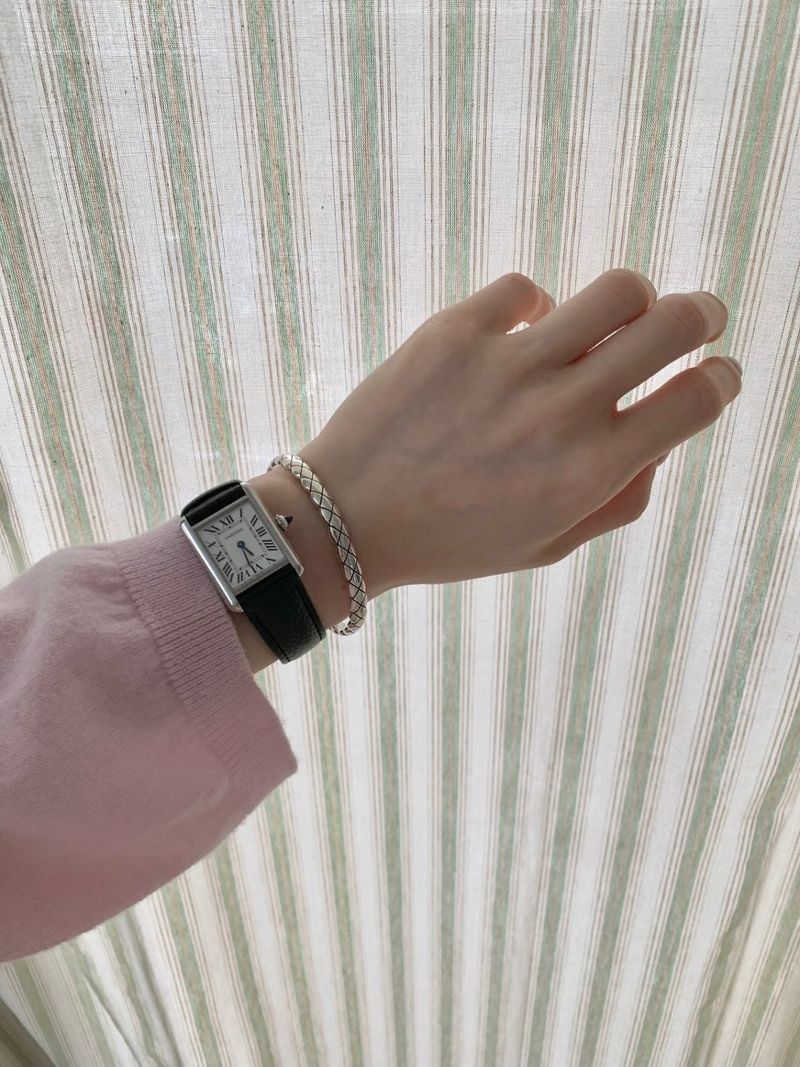 Quiliting silver open bangle