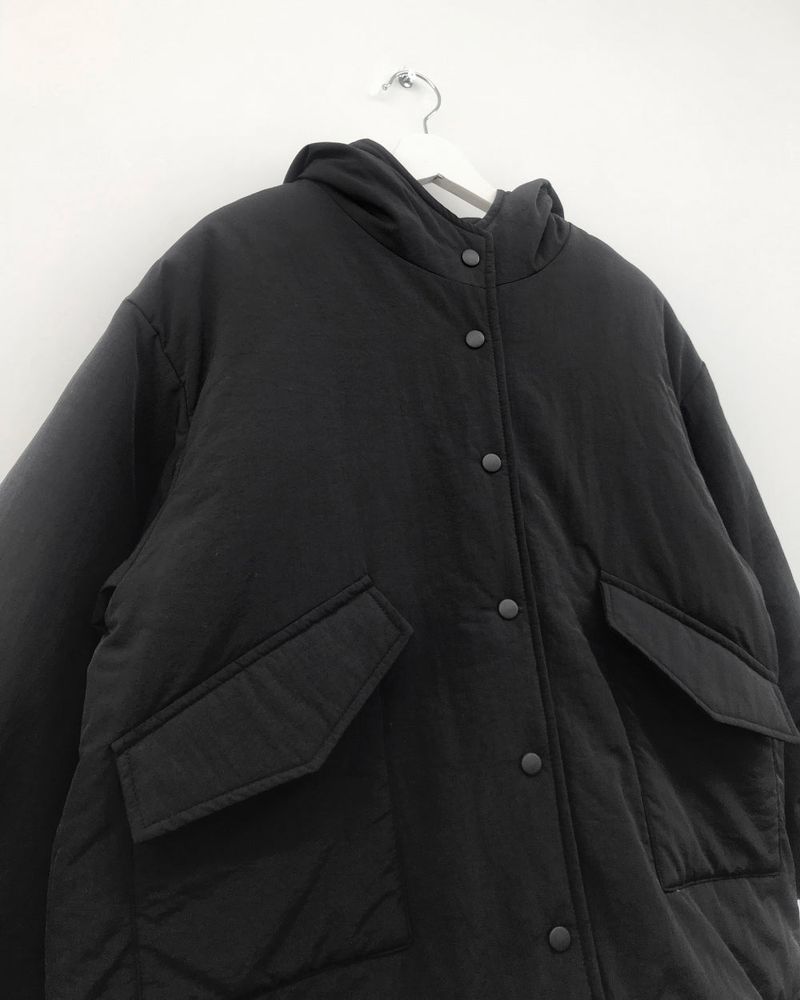 Matte Snap Hooded Padded Jacket (2 Colors)