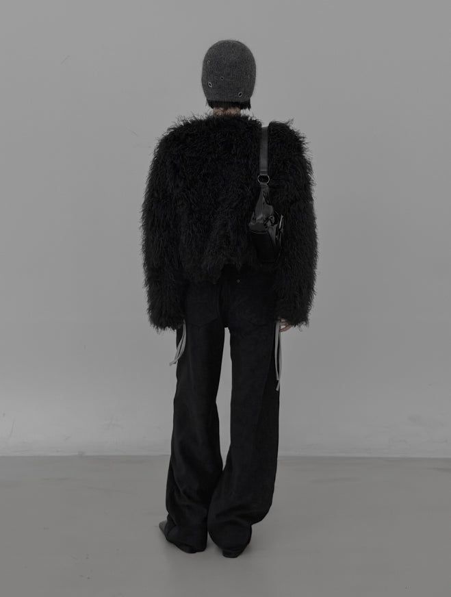 Eyelet Angora Fur Short Beanie