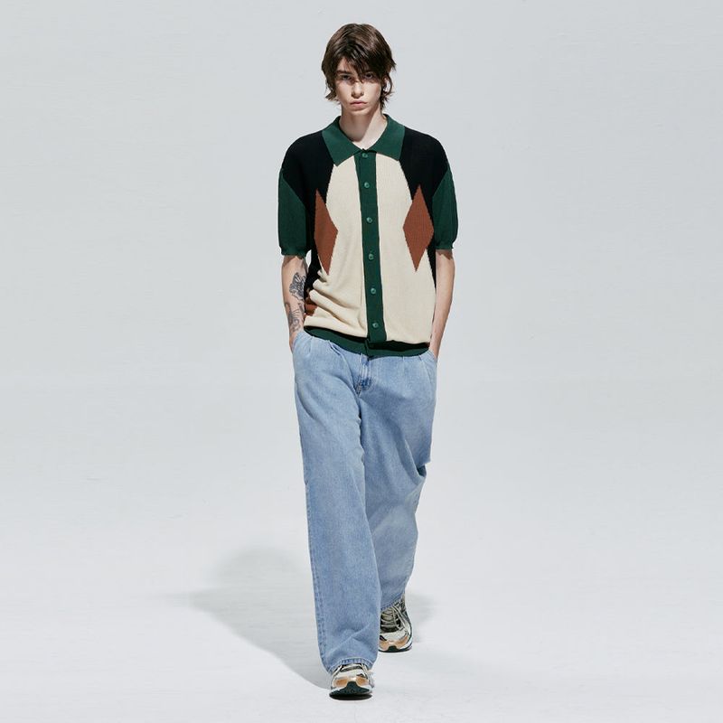 pocker-dia half knit cardigan green