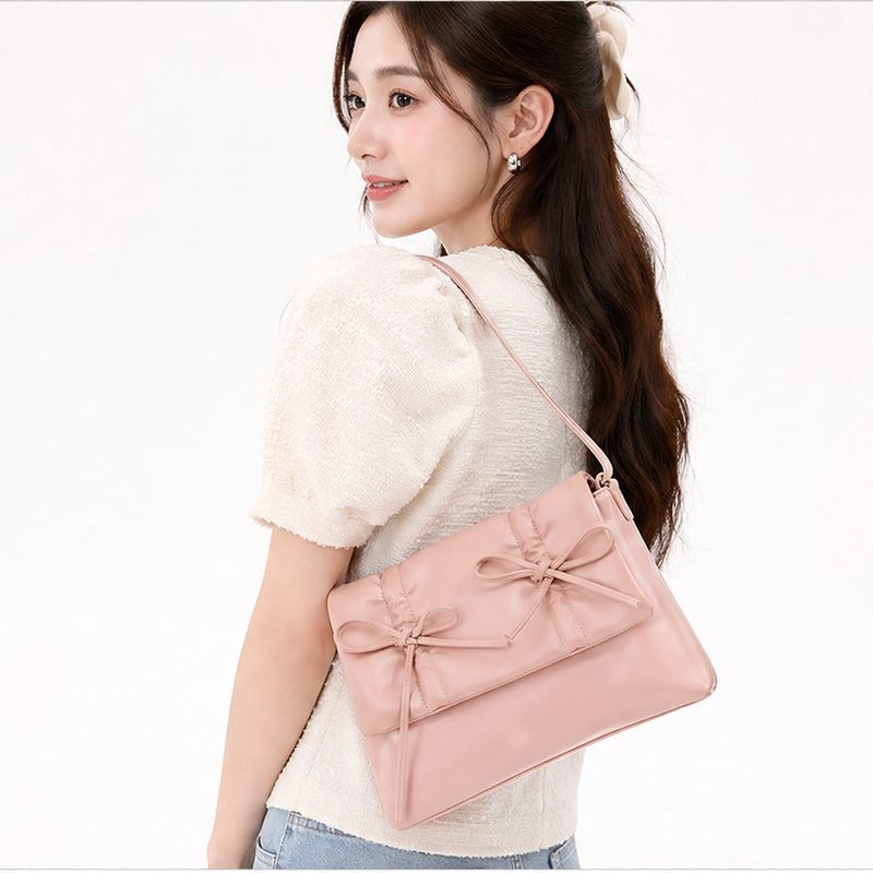 Balletcore look ribbon detail square leather shoulder bag