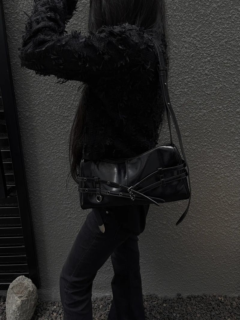 eyelet belted shoulder bag