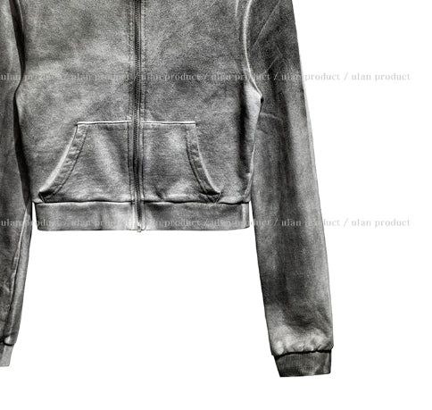 Kent dirty high neck cropped zip-up