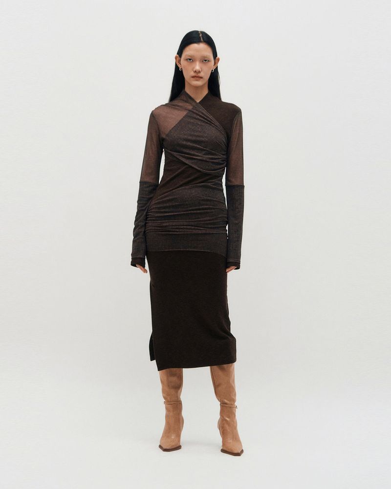 KIMZISU（キムジス）の「Layered Long Sleeve Dress _ BROWN（Dresses）」
