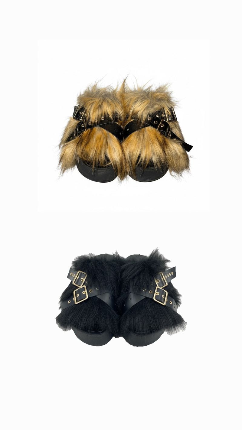 FUR PLATFORM SLIPPERS
