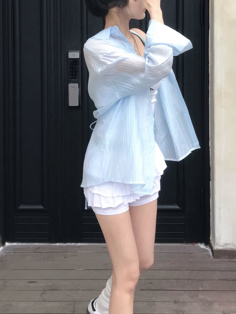 Back Note Back Strap Oversized Long Sleeve Shirt