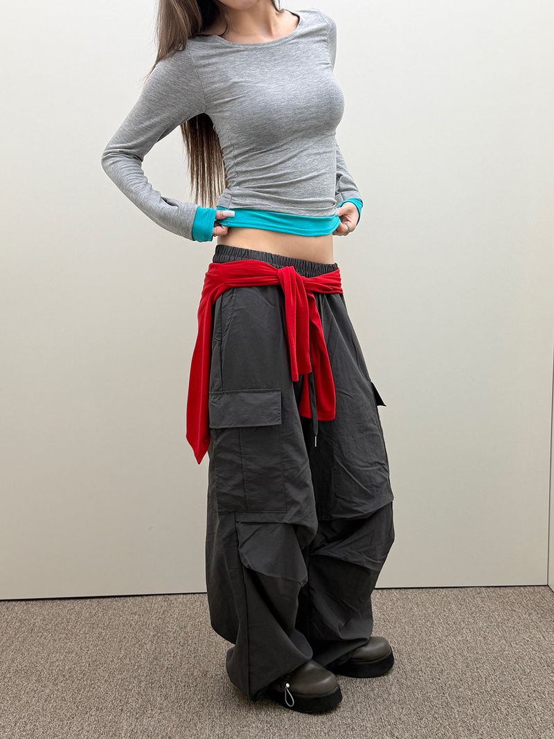 Daily nylon wide cargo pants(3color)