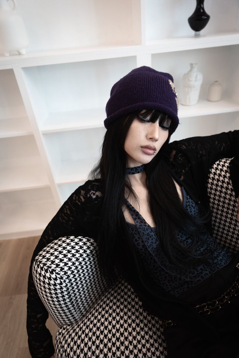 [Sepia] Leopard mesh sleeveless (scarf set) (Black/Blue)
