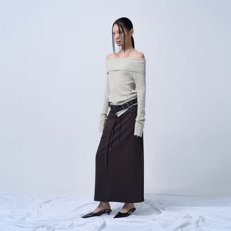 ZIZEMUSEUM（ジゼミュージアム）の「CUT-OUT MAXI LONG SKIRT (DEEP BROWN)（Skirts）」