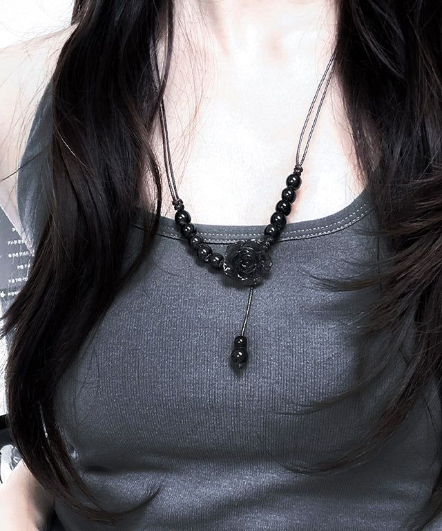 vintage black rose knot necklace