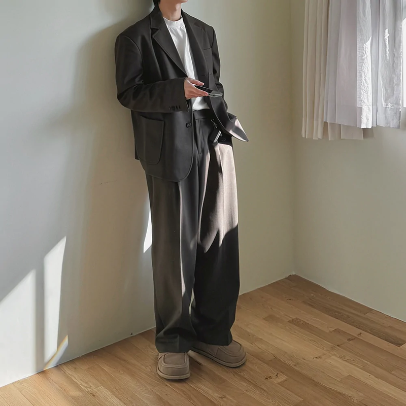 ASCLO Wool Herringbone Retro Jacket & Pants (Khaki Brown)