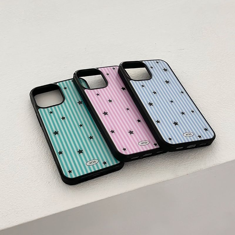 stripe star glossy glass bumper case (blue)