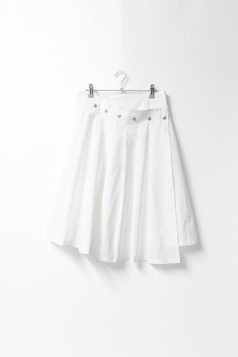snap button unbal pleats skirt(2colors)