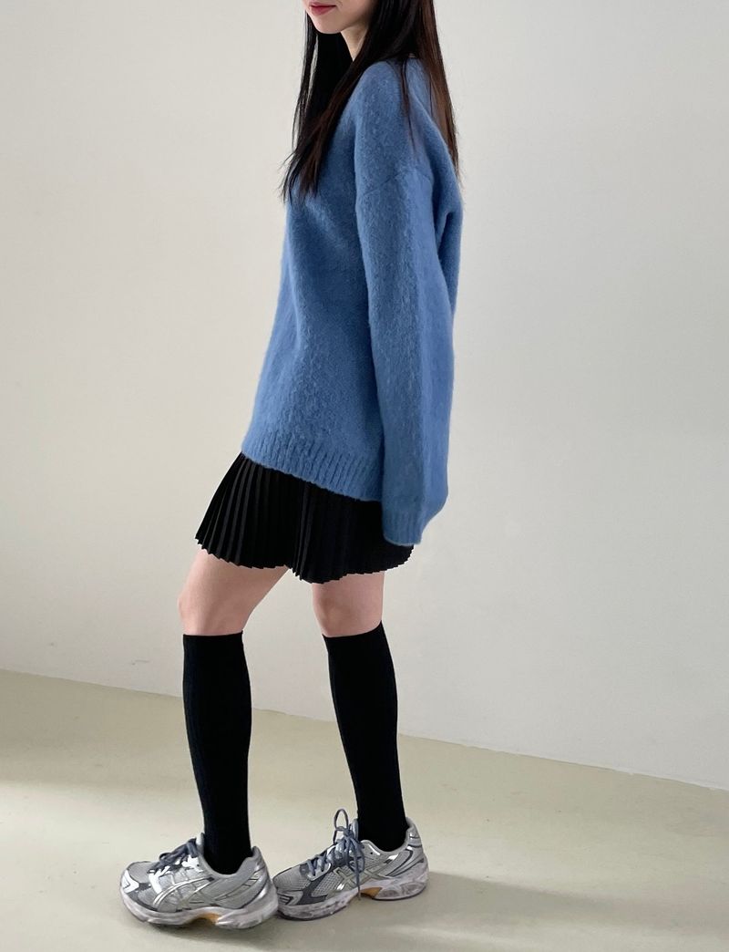 Blue Mohair V neck Knit 