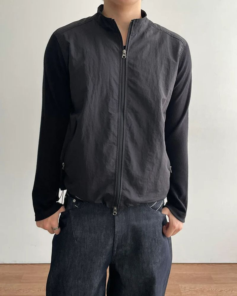 Mix Nylon Ribbed Zip-up