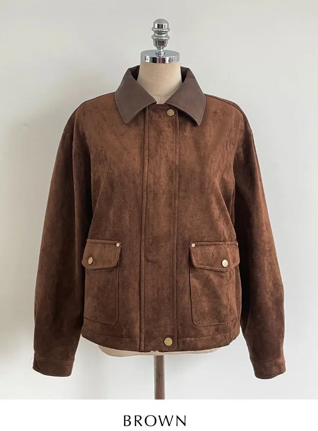 Hent Leather Collar Suede Jacket