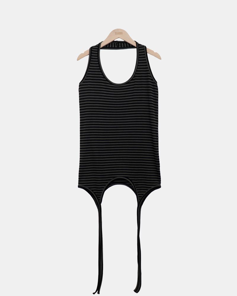 Hedon Striped Halter Long Sleeveless Top