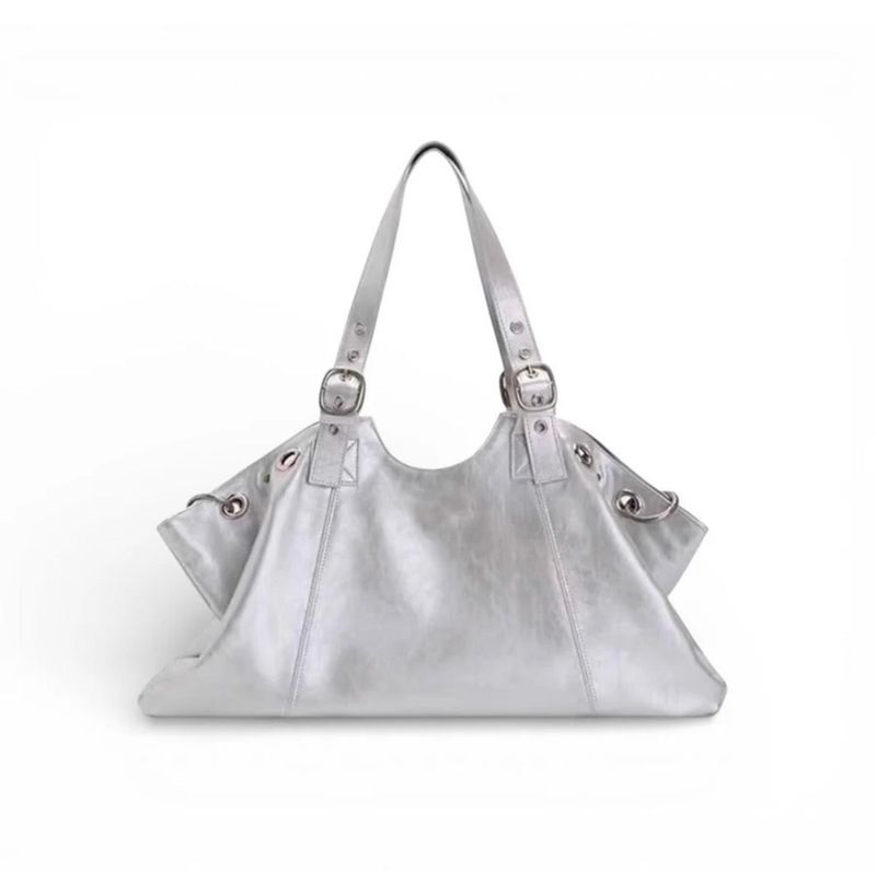 GLOSSY SILVER SHOULDER TOTE BAG