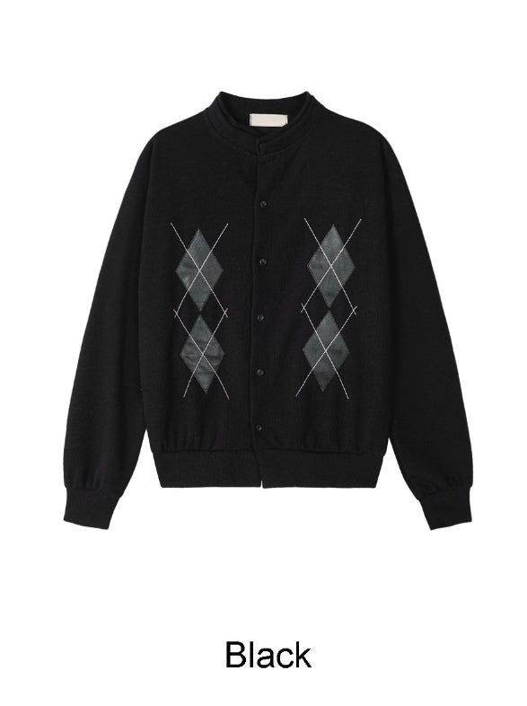 Scent Leather Patch Argyle Cardigan