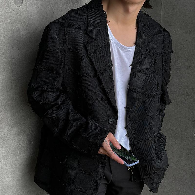 Pleddy Fringe Check Blazer (2color)