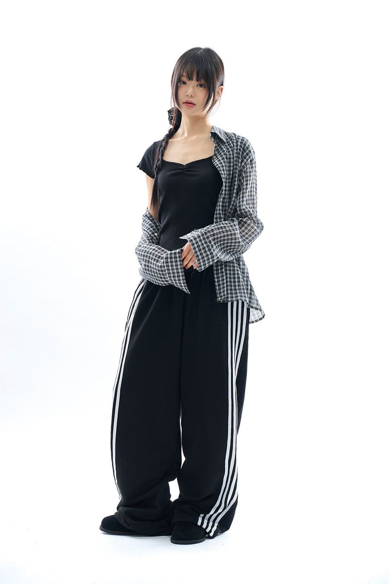 Vina sheer check wrinkle shirt