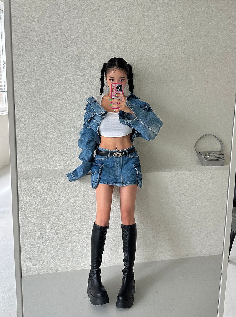 Wafer pocket cropped jean jacket