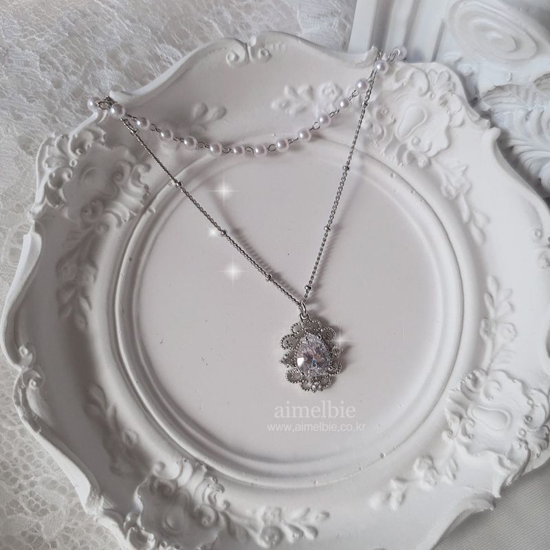 [IVE Liz Necklace/Anti-tarnish] Laced Waterdrop Layered Necklace
