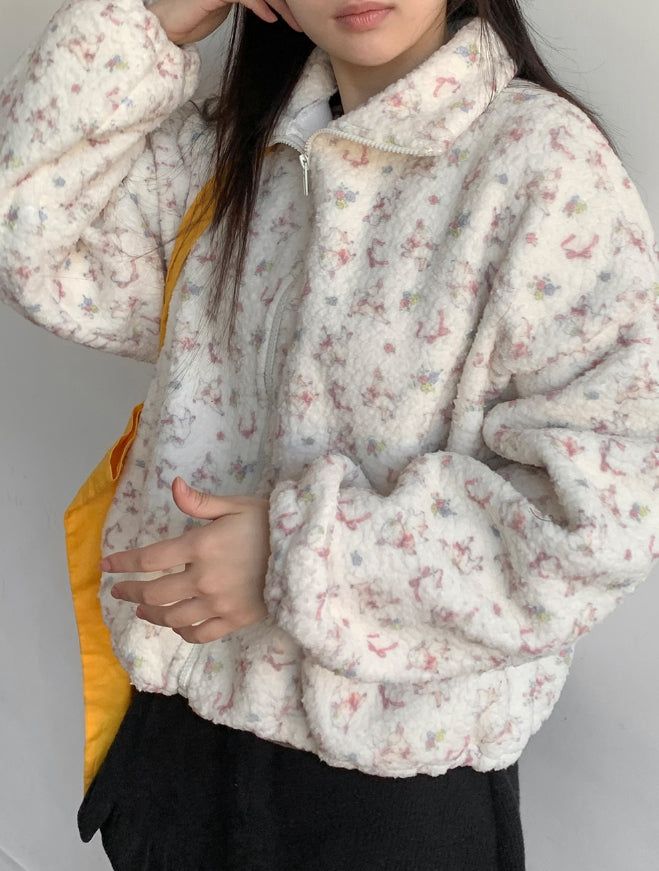 Fiola Brushed Printing Fleece Zip-Up Jumper