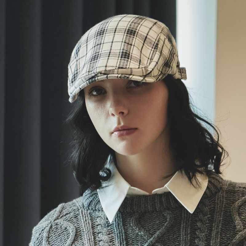 VA Square Belt Check Hunting Cap / Whitecheck