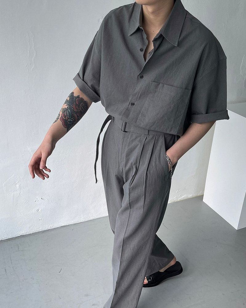 ECT linen belt wide slacks (4 colors)