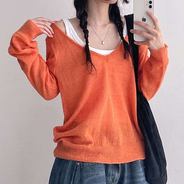 Wool Knit* Fes Loose Fit Deep V-Neck Knit (7 colors)