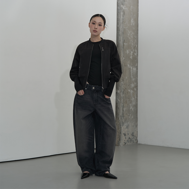 BANDING CROPPED COTTON JACKET (BLACK)