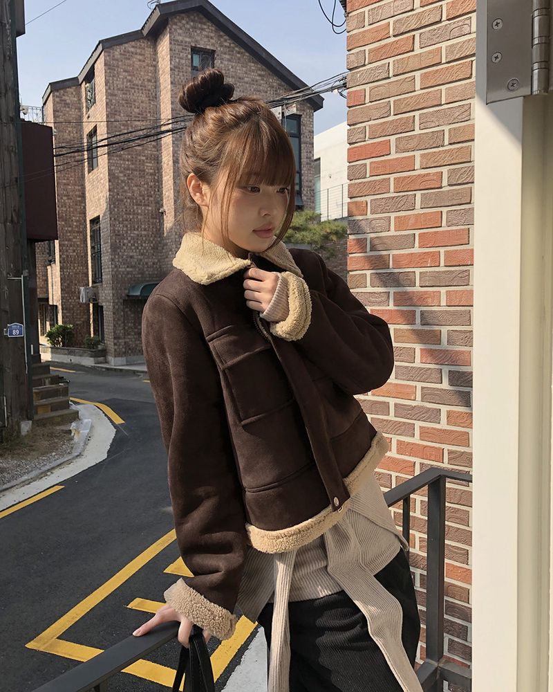 Reni Cropped Shearling Big Pocket Mustang Jacket