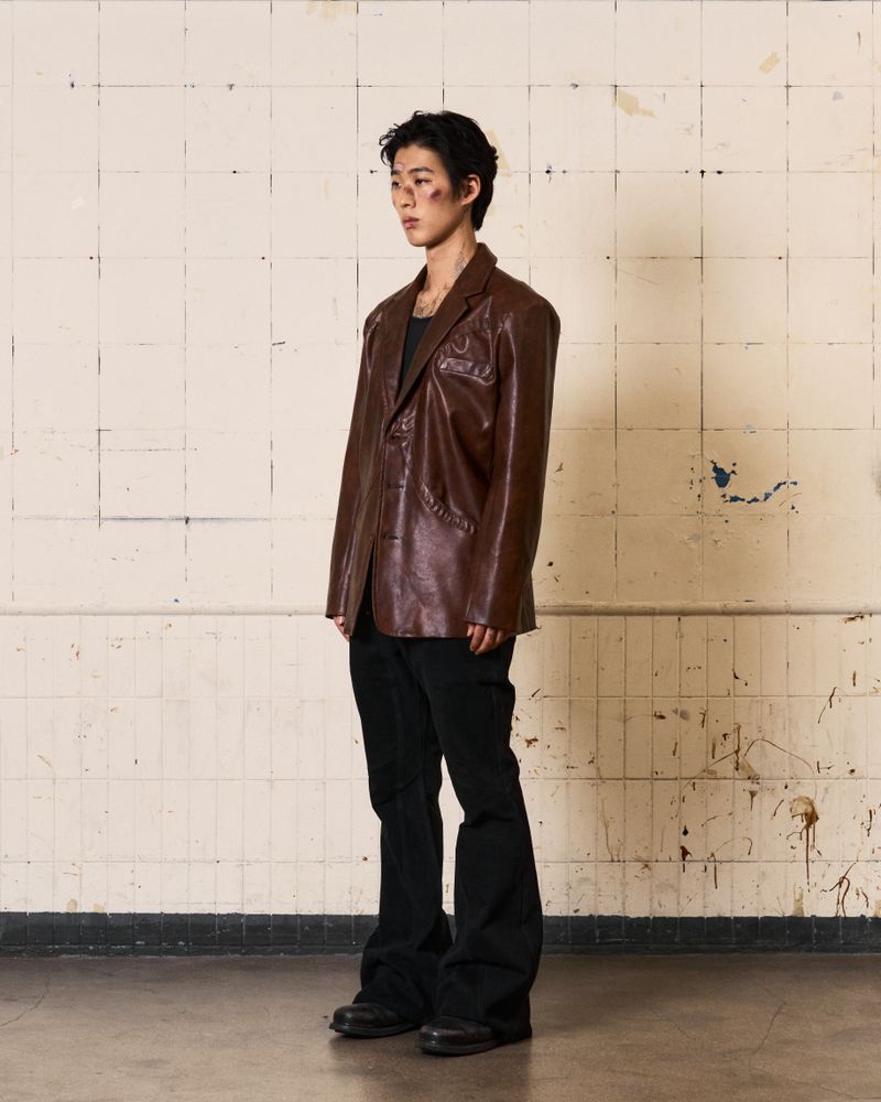 Circle Leather Blazer (Brown)