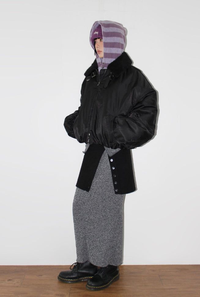 EYELET STRIPE FLEECE HOODIE