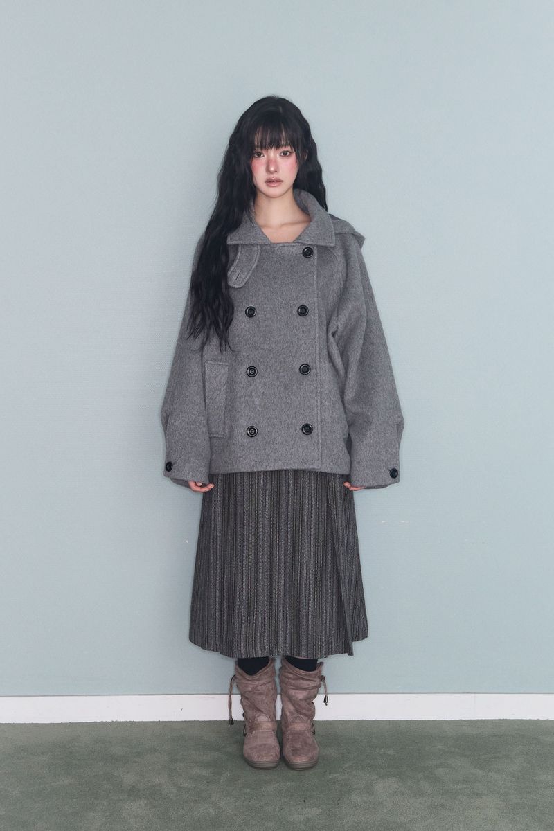 HOODED DOUBLE HALF COAT GREY