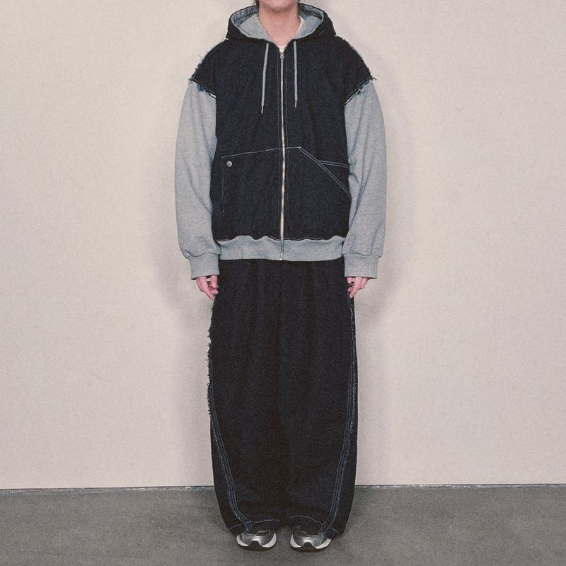 layered deconstructed zip-up hoodie_blue