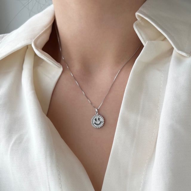 mmi Silver 925 Pearl Cubic Kit Smile Coin Handmade Necklace