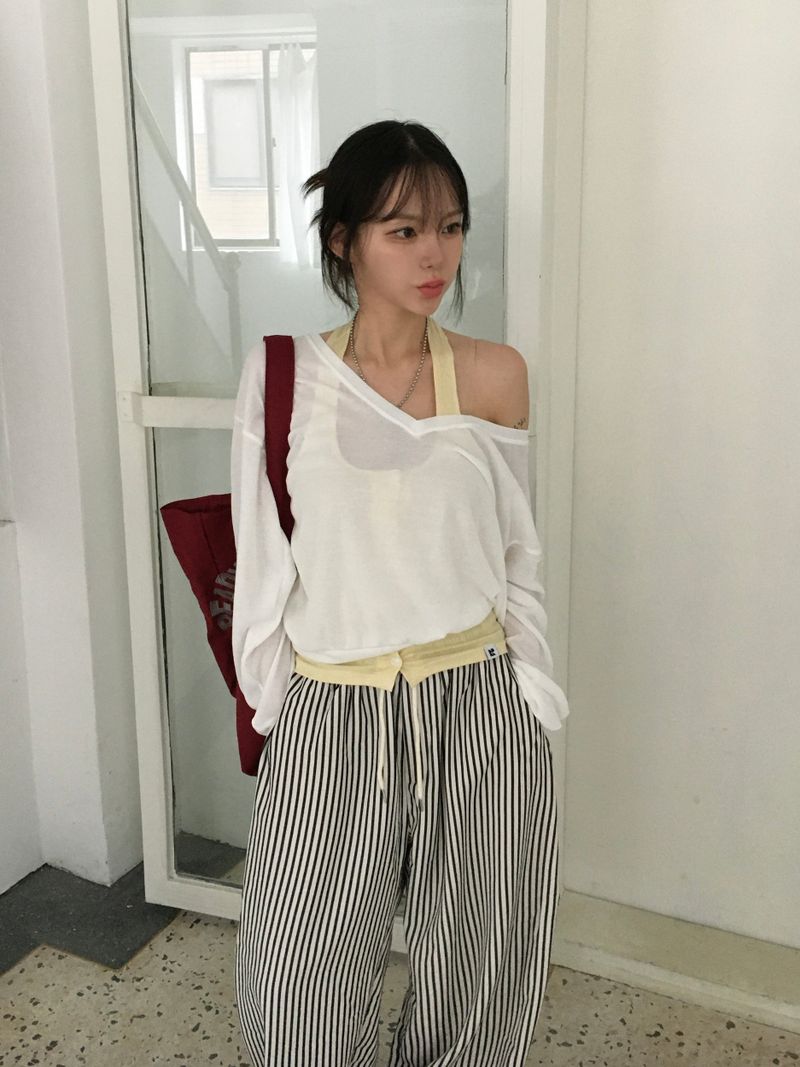 Seersucker striped wide pants (2c)