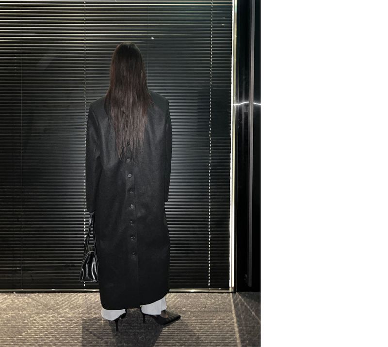 [UNISEX] Wool back button maxi long coat (Black)