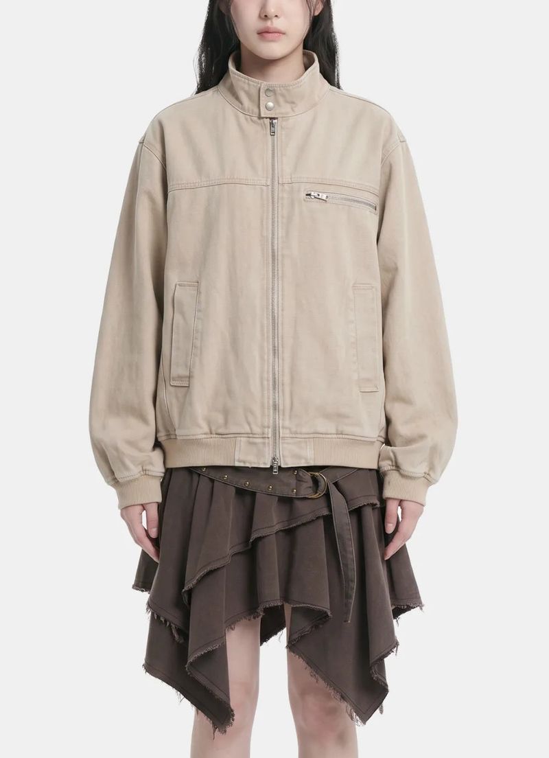 Pigment Washed Stand-Neck Blouson