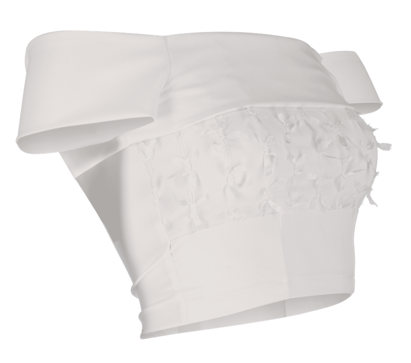  [Seow] Flap mesh ribbon top, white