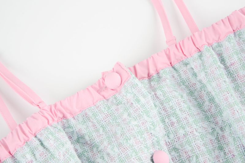 Pink tweed and crochet bustier