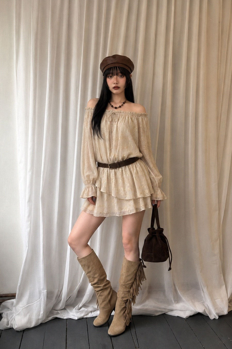 ARCADIAN SHEER BELTED DRESS
