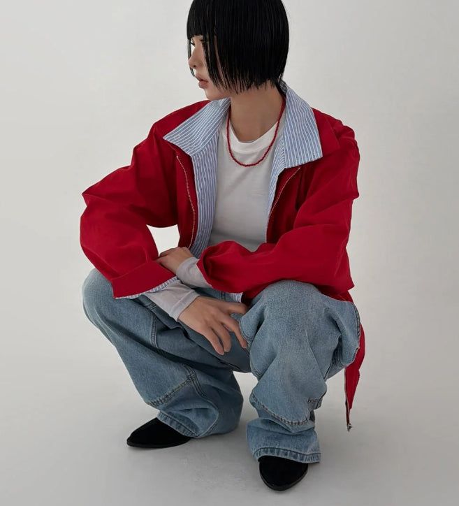 STRIPE COLLAR LAYERED JUMPER